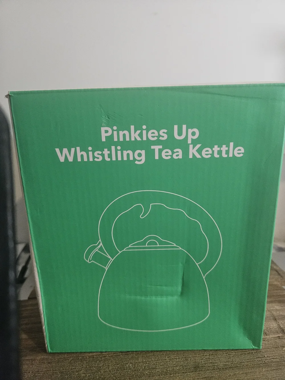 Pinkies Up Whistling Tea Kettle White/black New In Box.